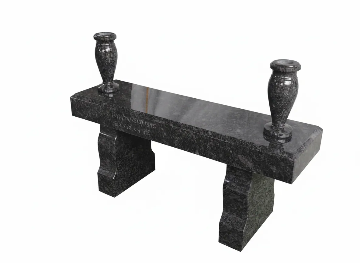 Granite Bench with Decorative Vases
