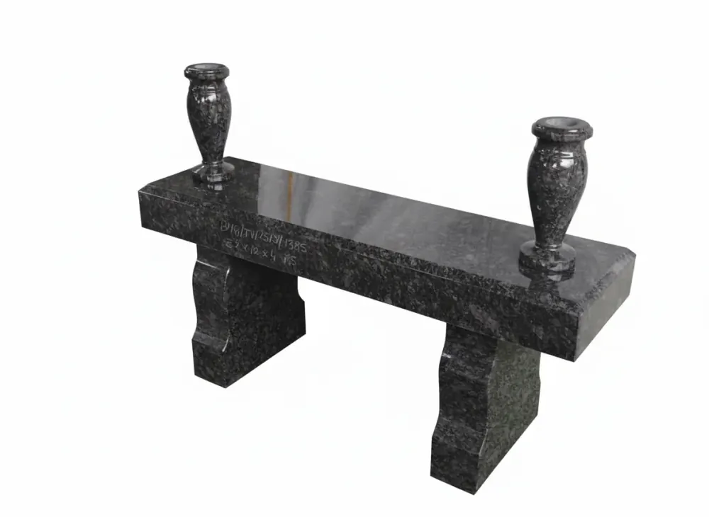 Granite Bench with Decorative Vases