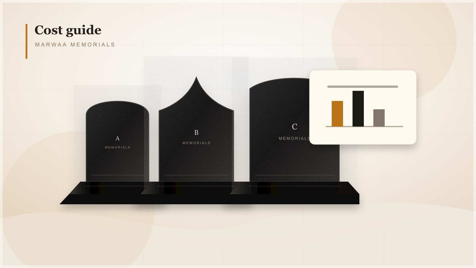 Range of polished granite headstones, flat markers, companion monuments, and memorial vases for cost comparison