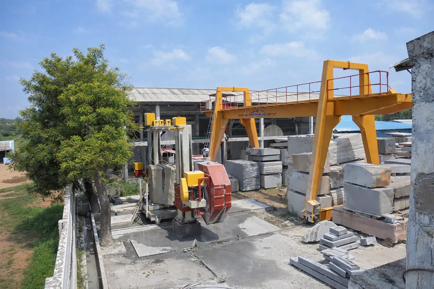 Factory gantry crane and wire cutter machinery