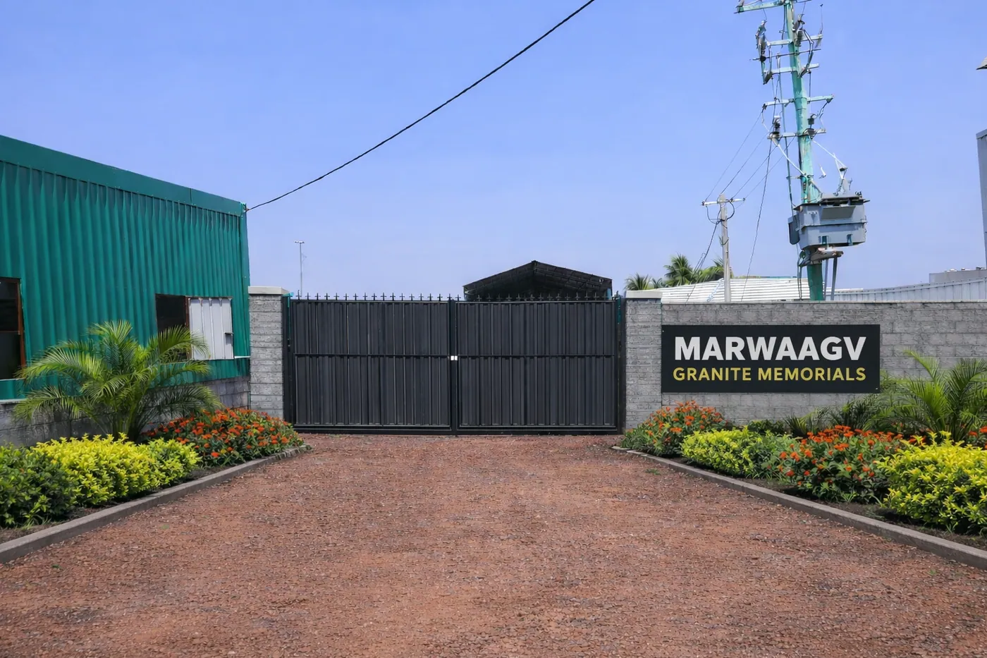 Marwaagv Granite Memorials - Factory entrance with name board