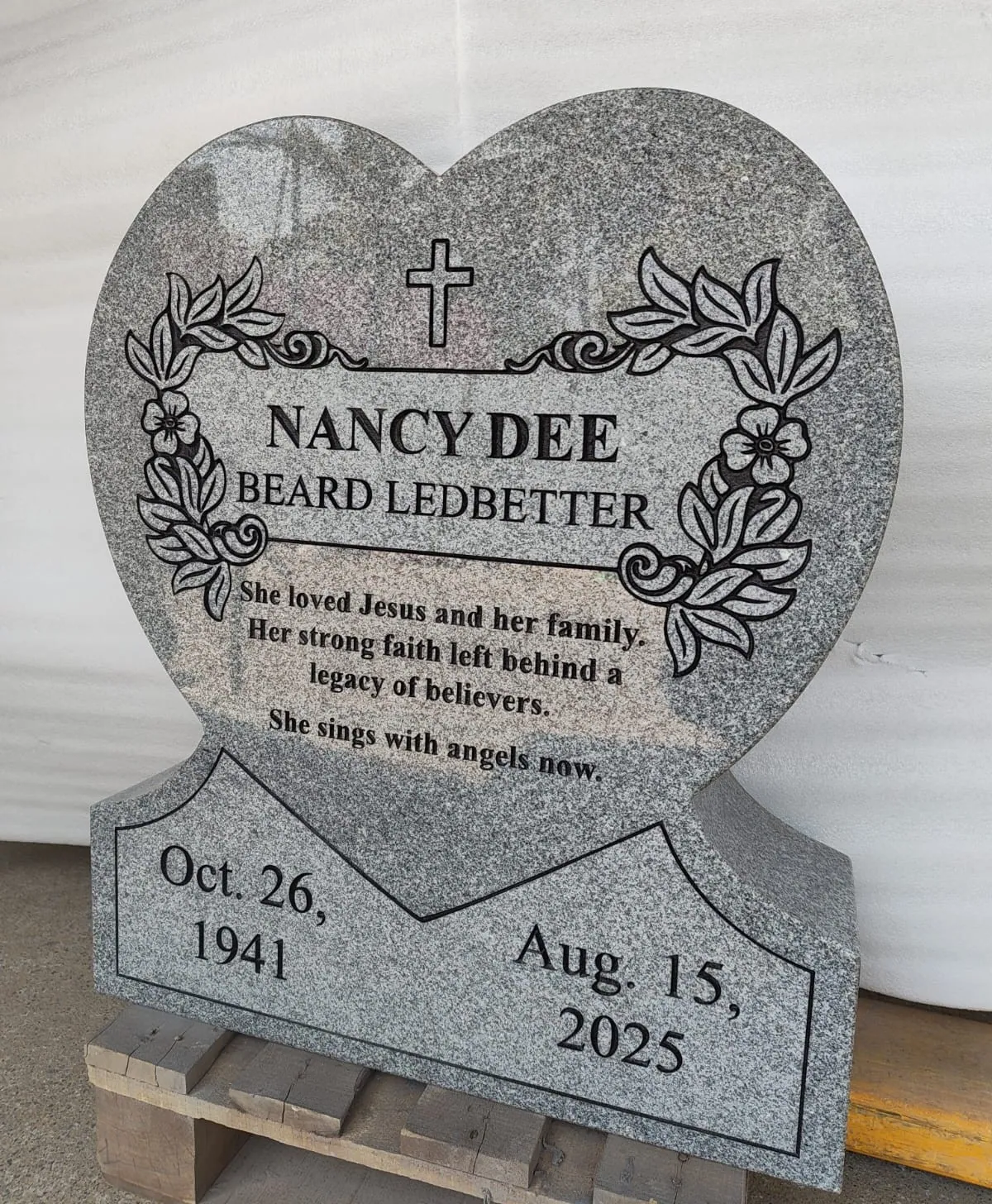 Grey Heart Headstone with Sandblasting