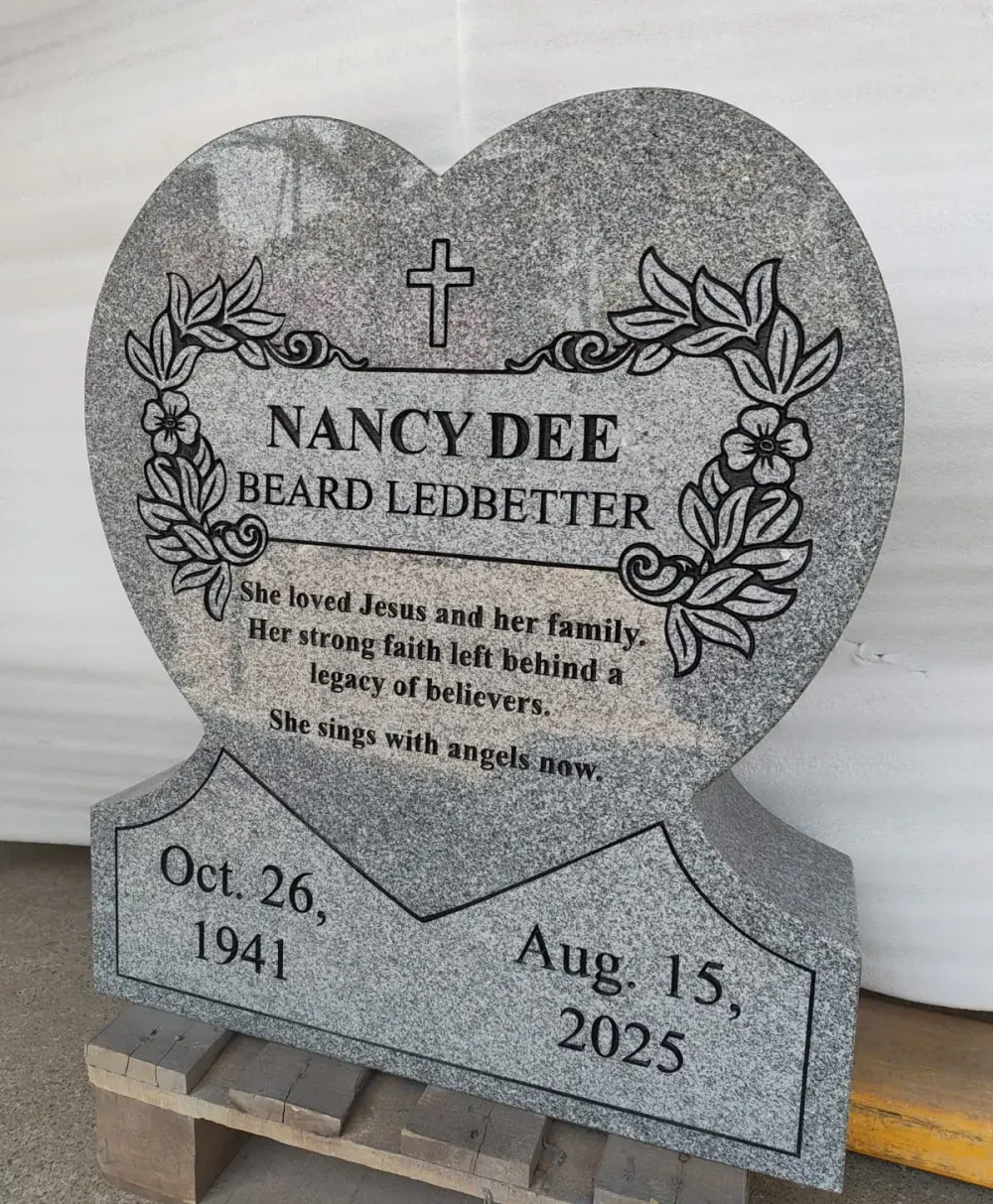 Grey Heart Headstone with Sandblasting