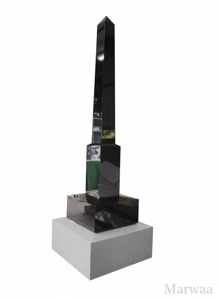 Black Obelisk Monument with Grey Base