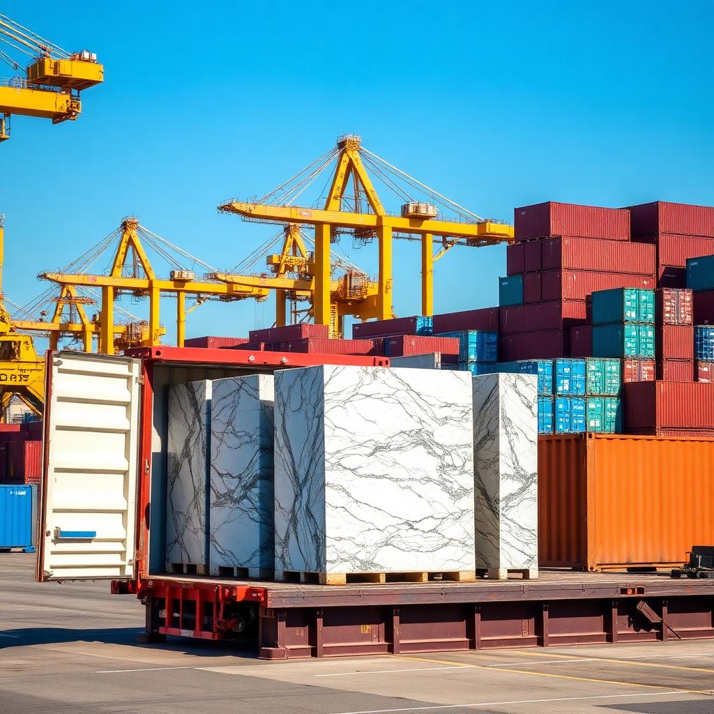 Granite monument export logistics with port containers and freight planning for North American delivery